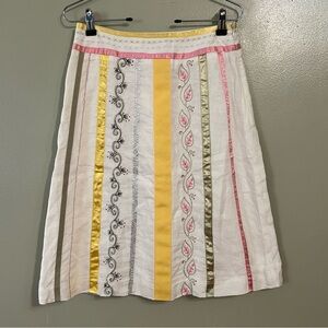 Jillian Jones Striped Multicolor Women's Skirt 100% Linen Embroidered A Line 4